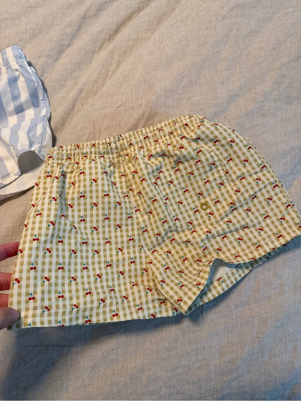 Zara Kids Boys Olive Gingham Cherry Swim Shorts, 5T